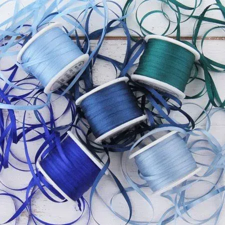 2mm Silk Ribbon Set - Blue Shades - Five Spool Collection - 100% Pure Silk - 10 Meter Spools