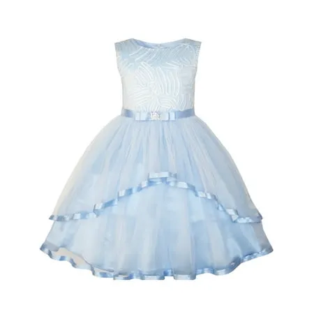 Sunny Fashion Flower Girls Dress Blue Belted Wedding Party Bridesmaid Size 4-12