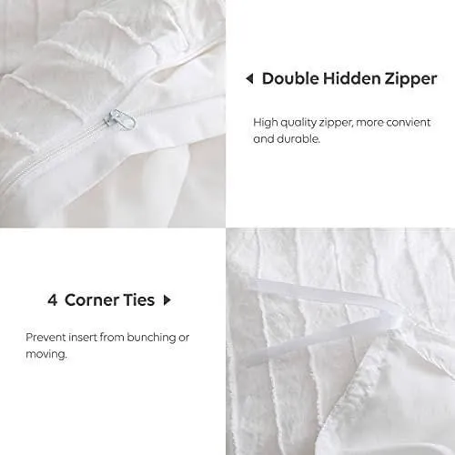 JELLYMONI White Duvet Cover King Size - 3PCS Microfiber Tufted Duvet Cover Set, Boho Striped Tufted Textured Duvet Cover with Corner Ties & Zipper Closure