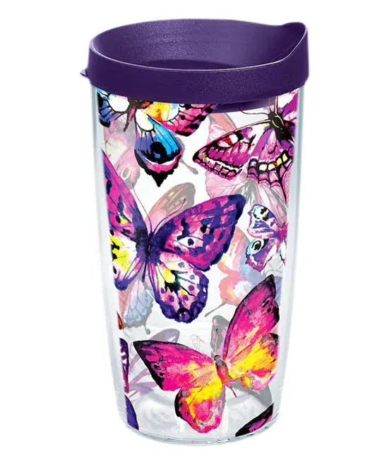 Tervis Butterfly Passion Tumbler with Wrap and Royal Purple Lid 16oz, Clear