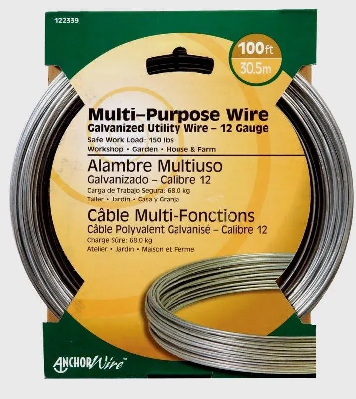 Hillman Galvanized Multi-Purpose Wire, 12 Gauge, 100', Galvanized Steel