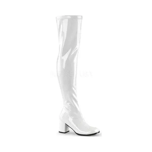 Funtasma GOGO-3000 Women's Stretch Patent Thigh High Boot, White, Size 8 M