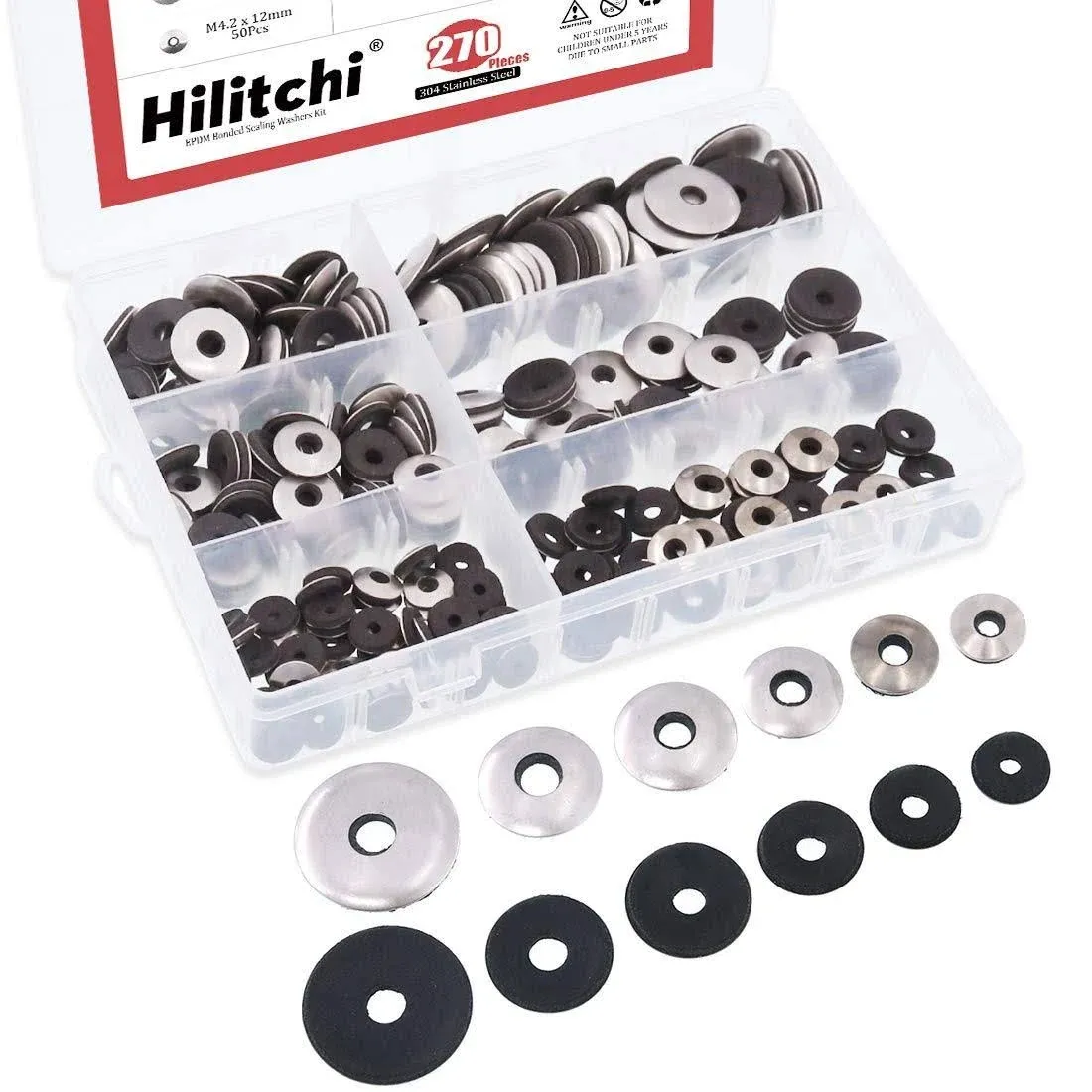 Hilitchi 270-Pcs #6#8#10#12 Stainless Steel Neoprene EPDM Bonded Sealing 