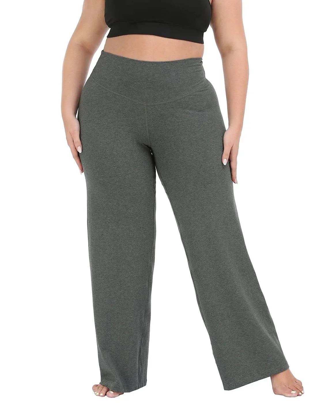 HDE Women's Plus Size Yoga Pants High Waisted Wide Leg Leggings Charcoal 3X