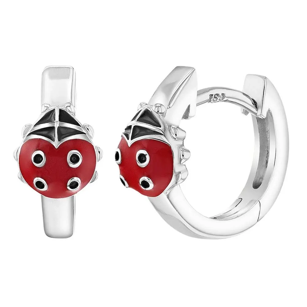 Girls' Ladybug Huggie Hoop Sterling Silver Earrings - in Season Jewelry