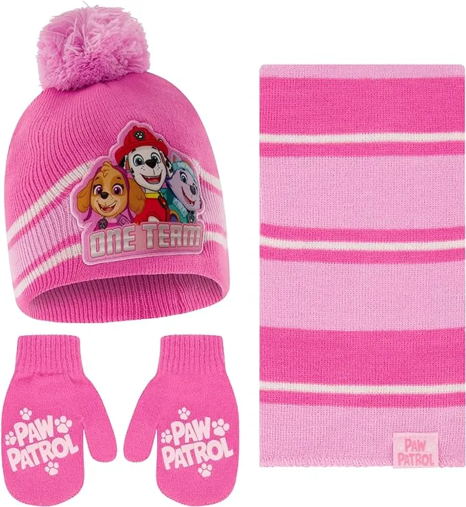 Nickelodeon Girls Toddler Winter Hat, Scarf & Mittens Set 2-4 or Paw Patrol ...