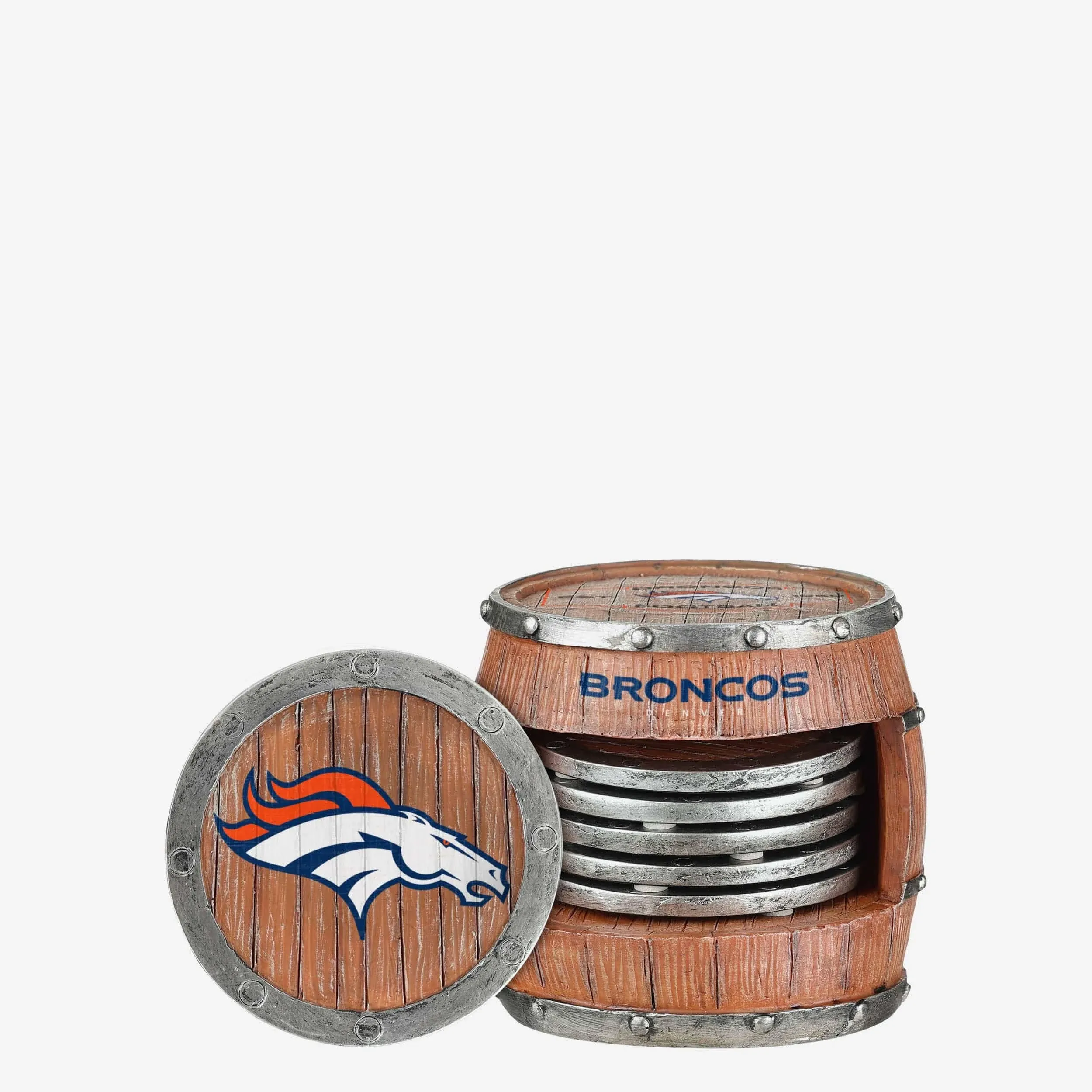 Denver Broncos NFL 5 Pack Barrel Coaster Set