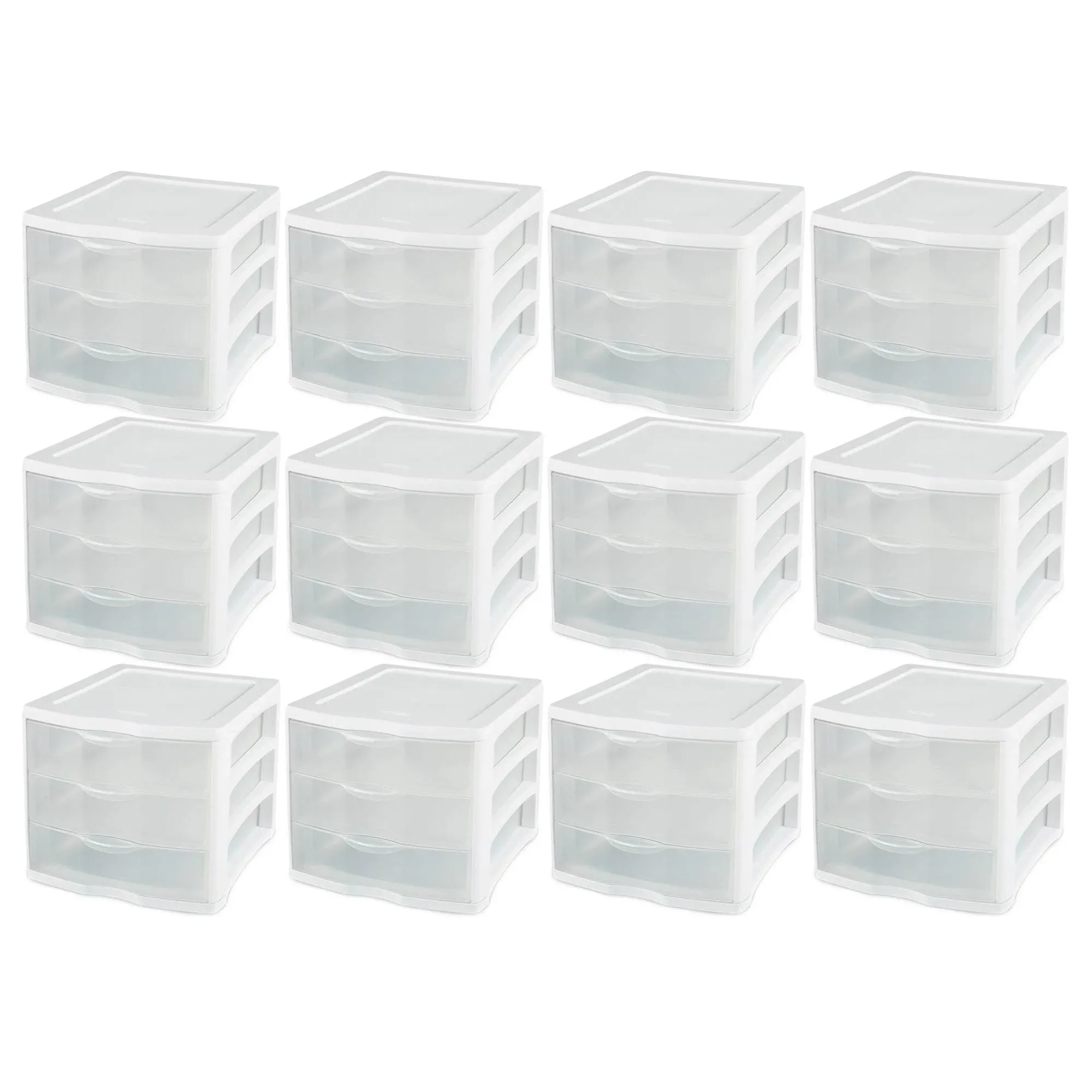 Sterilite Clearview Compact Portable 3 Drawer Storage Organizer Cabinet, 12 Pack