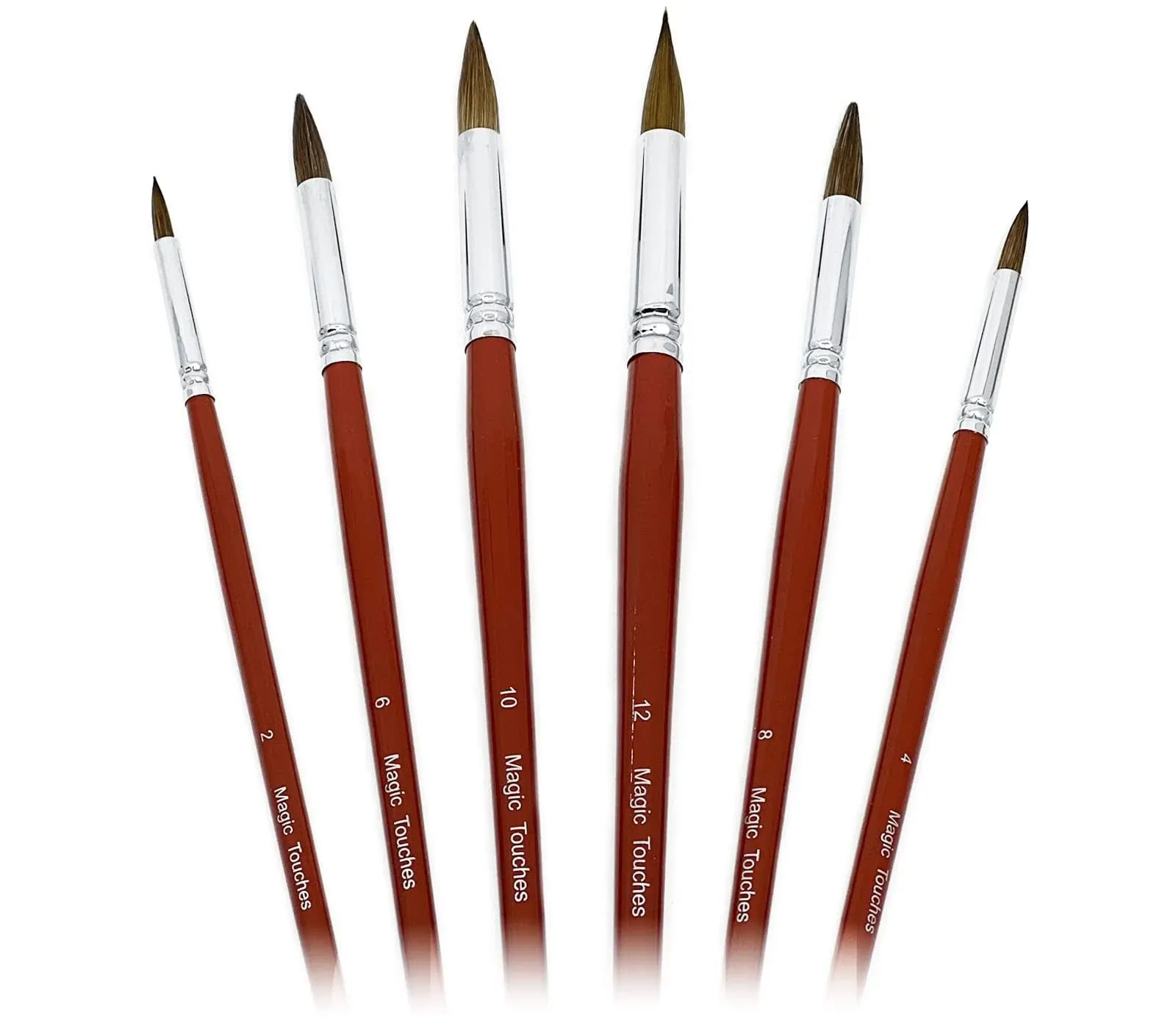 Magic Touches Artist Paint Brush Set 6 Sizes Natural Sable Round Tip Absorptio