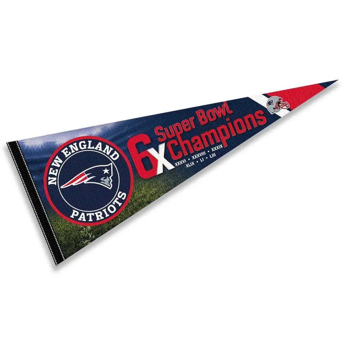 New England Patriots 6 Time Bowl Champions Pennant Banner Flag