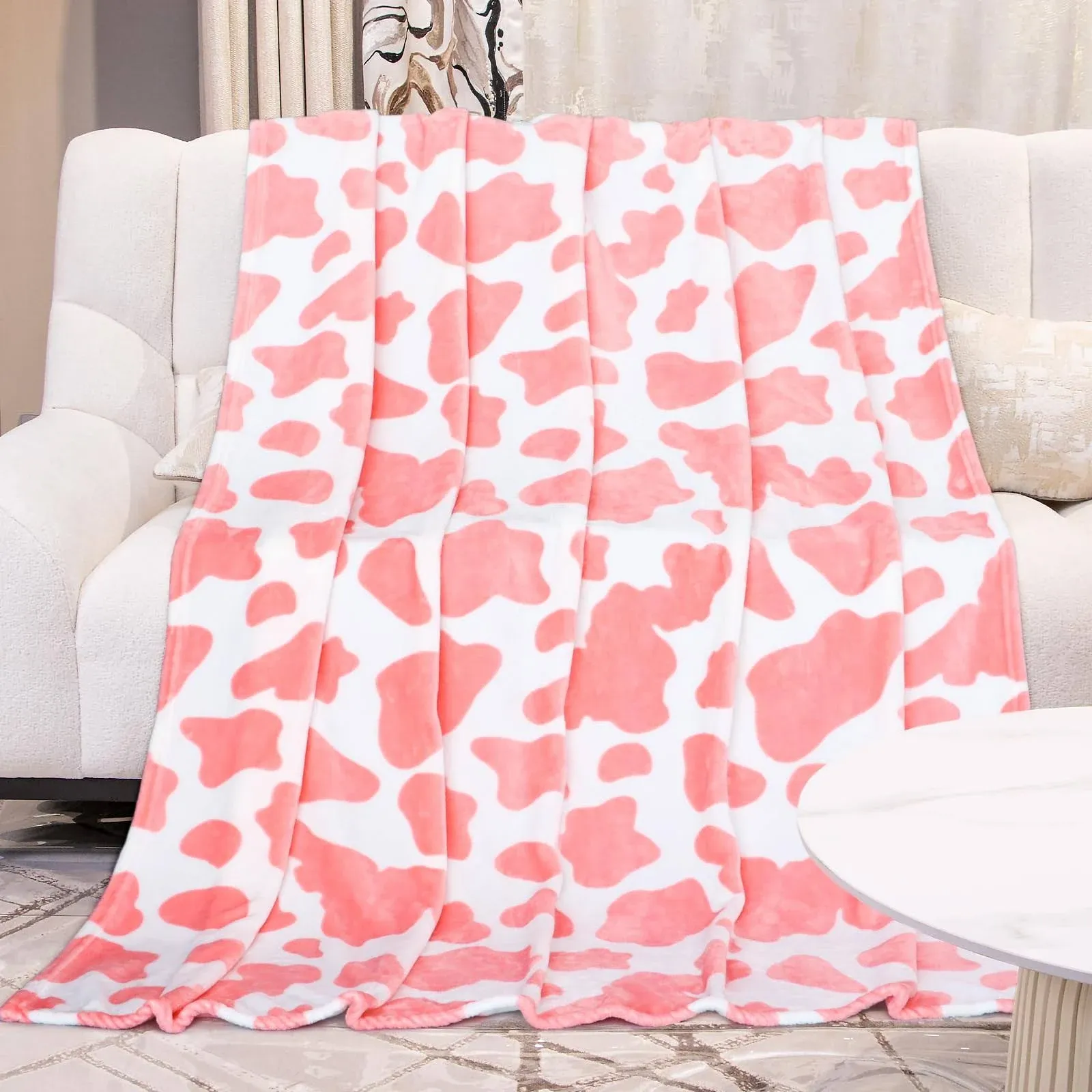 Soft Blankets Pink Cow Print Throw Blanket Warm Fleece Blanket Throw Lightweight