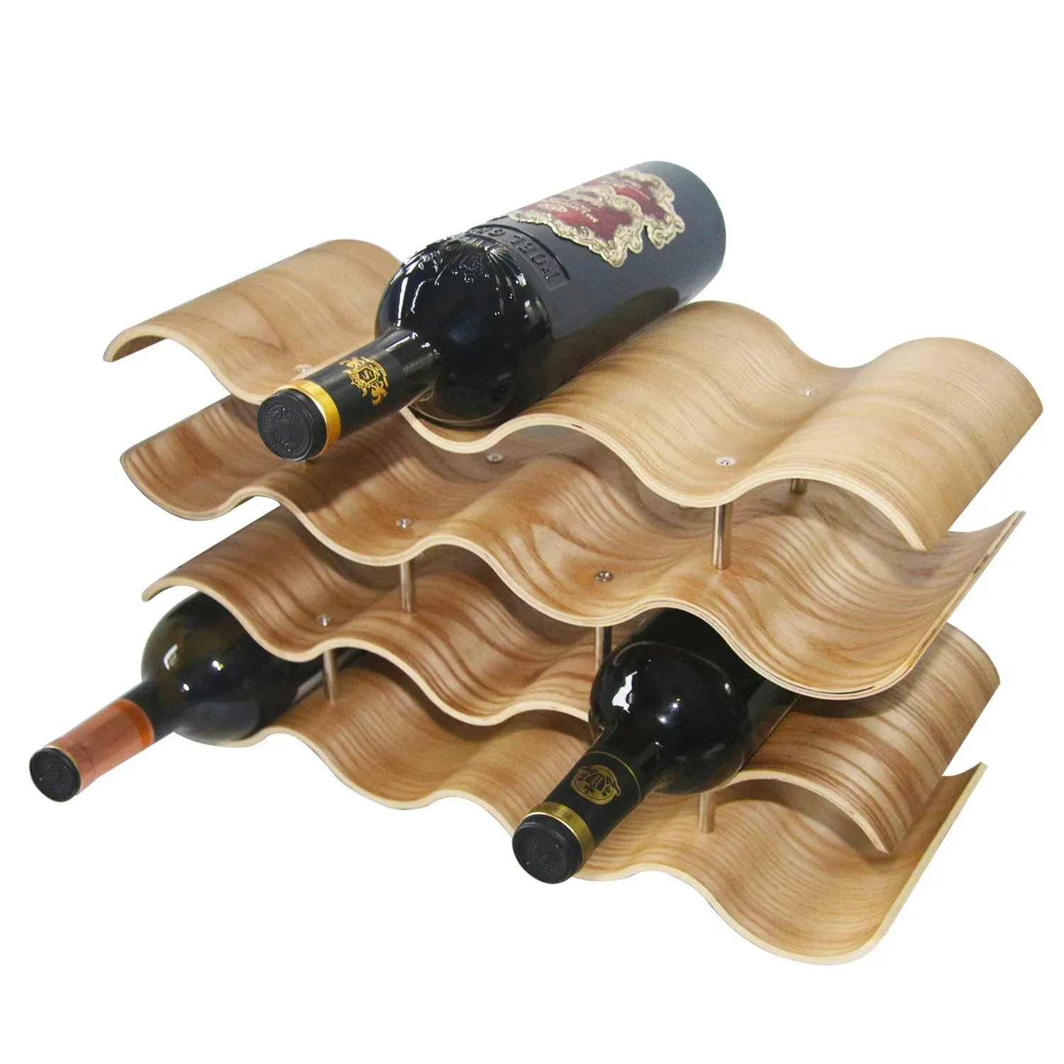 Wine Rack Wine Bottle Holder Brand 4 Tier Wooden Wave Wine Rack, Table Top Wine 