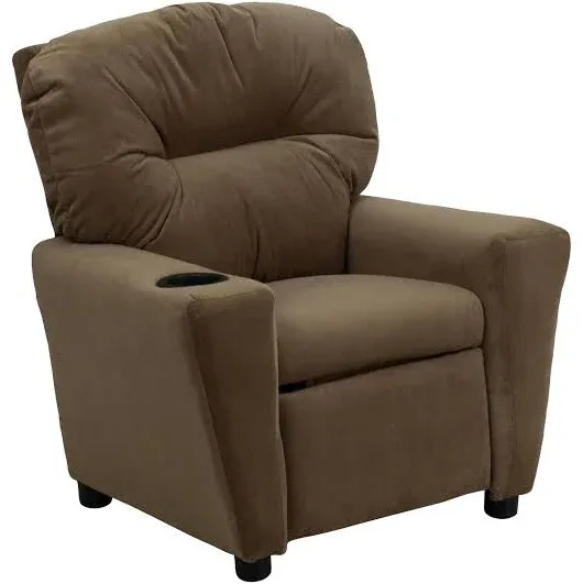 Flash Furniture Contemporary Kids Recliner with Cup Holder-Brown Microfiber