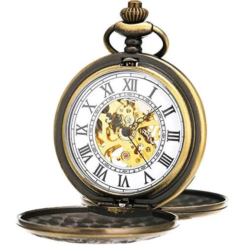 ManChDa Pocket Watch - Engraved Bronze Retro Vintage Double Hunter Series ...