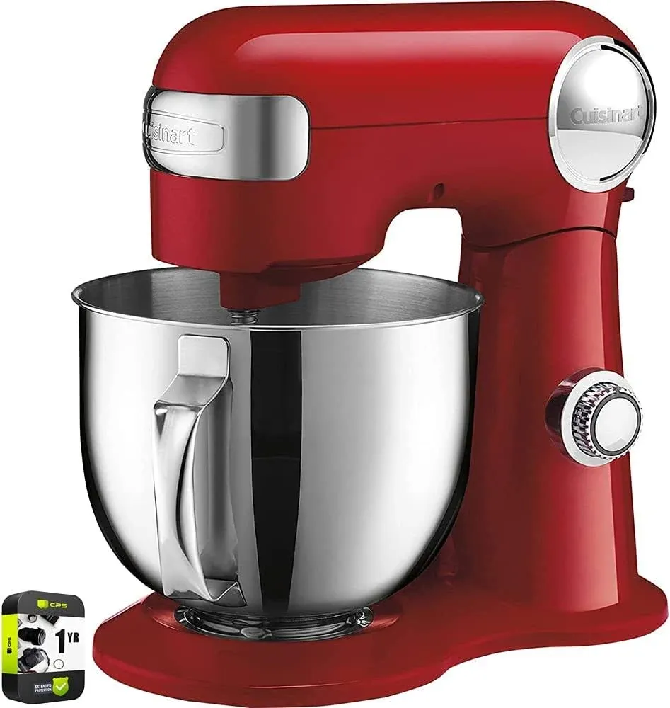 Cuisinart SM-50R 5.5-Quart Stand Mixer Ruby Red Bundle with 1 YR CPS Enhanced Protection Pack