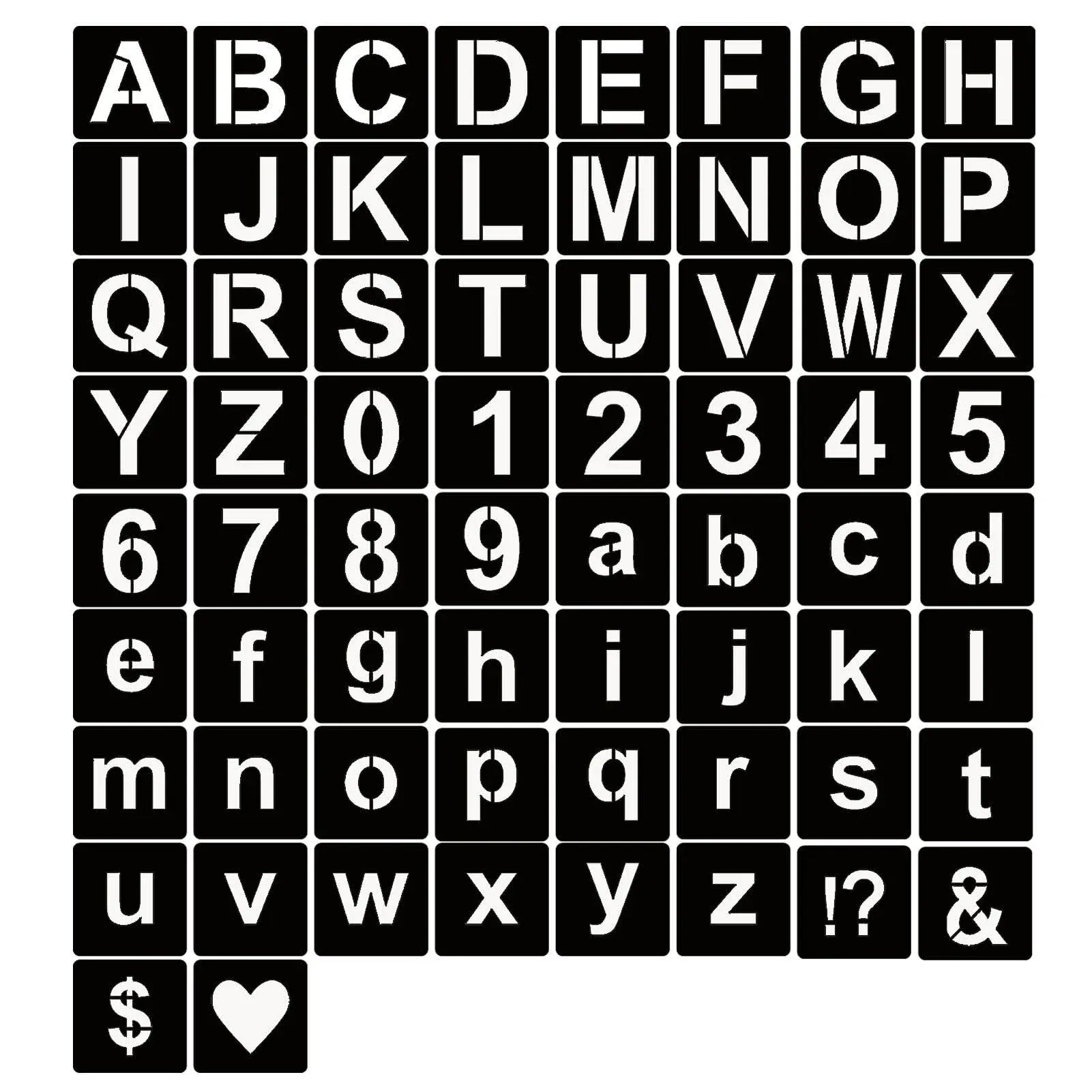 YEAJON 2 Inch Letter Stencils Symbol Numbers Craft Stencils, 66 Pcs Reusable Plastic Alphabet Templates for Painting on Wood, Wall, Fabric, Rock, Glass, Signage (2 Inch)