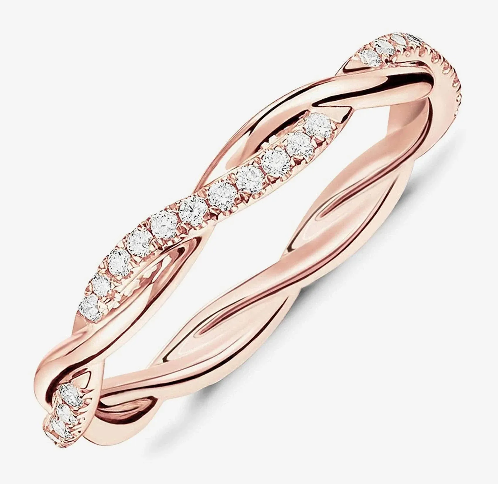 PAVOI 14K Gold Plated Cubic Zirconia Twisted Rope Eternity Band Rose Gold for Women Size 5