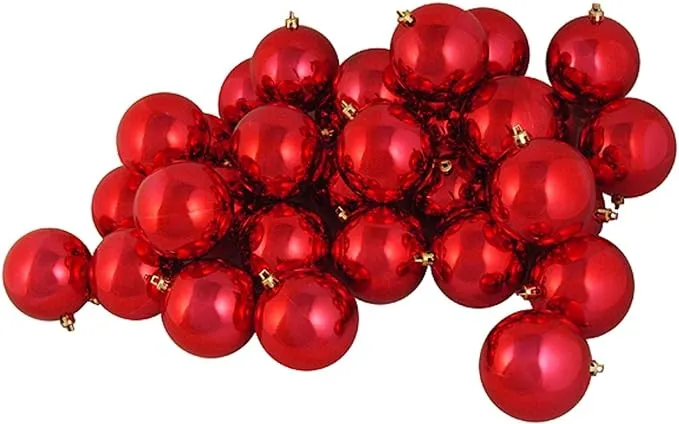 Northlight 60ct Shiny Red Hot Shatterproof Plastic Christmas Ball Ornaments 2.5" (60mm)