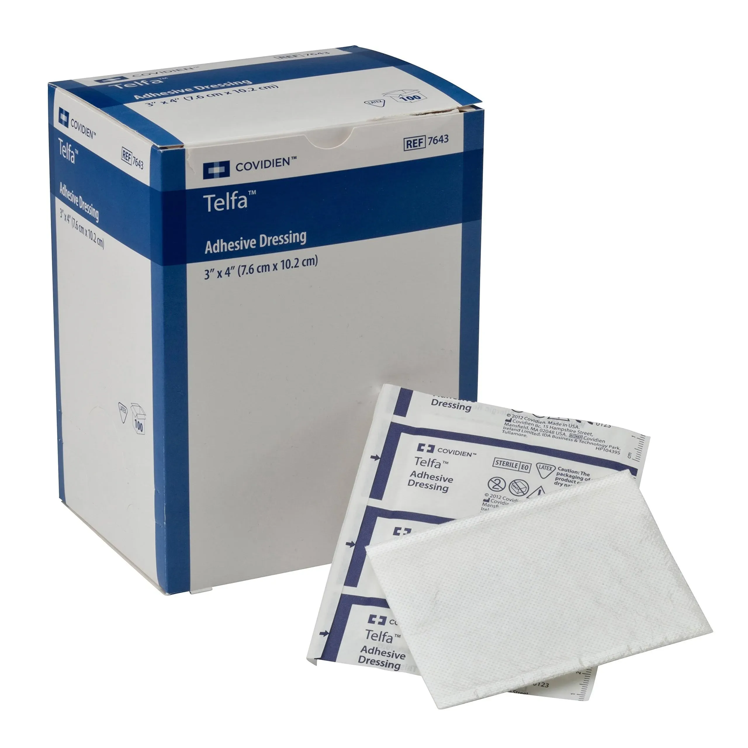 Covidien 7643 Telfa Adhesive Dressing, Sterile 1&#039;s Peel-Back Package, 3&#034; x 4&#034;