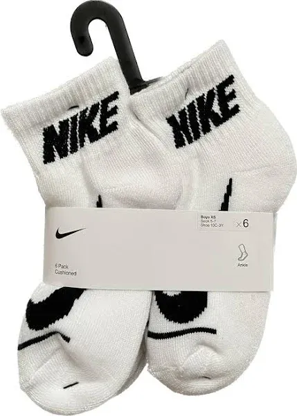 Nike 6 Pairs Boys Xs Ankle Socks Shoe 10C - 3Y / Sock 5-7