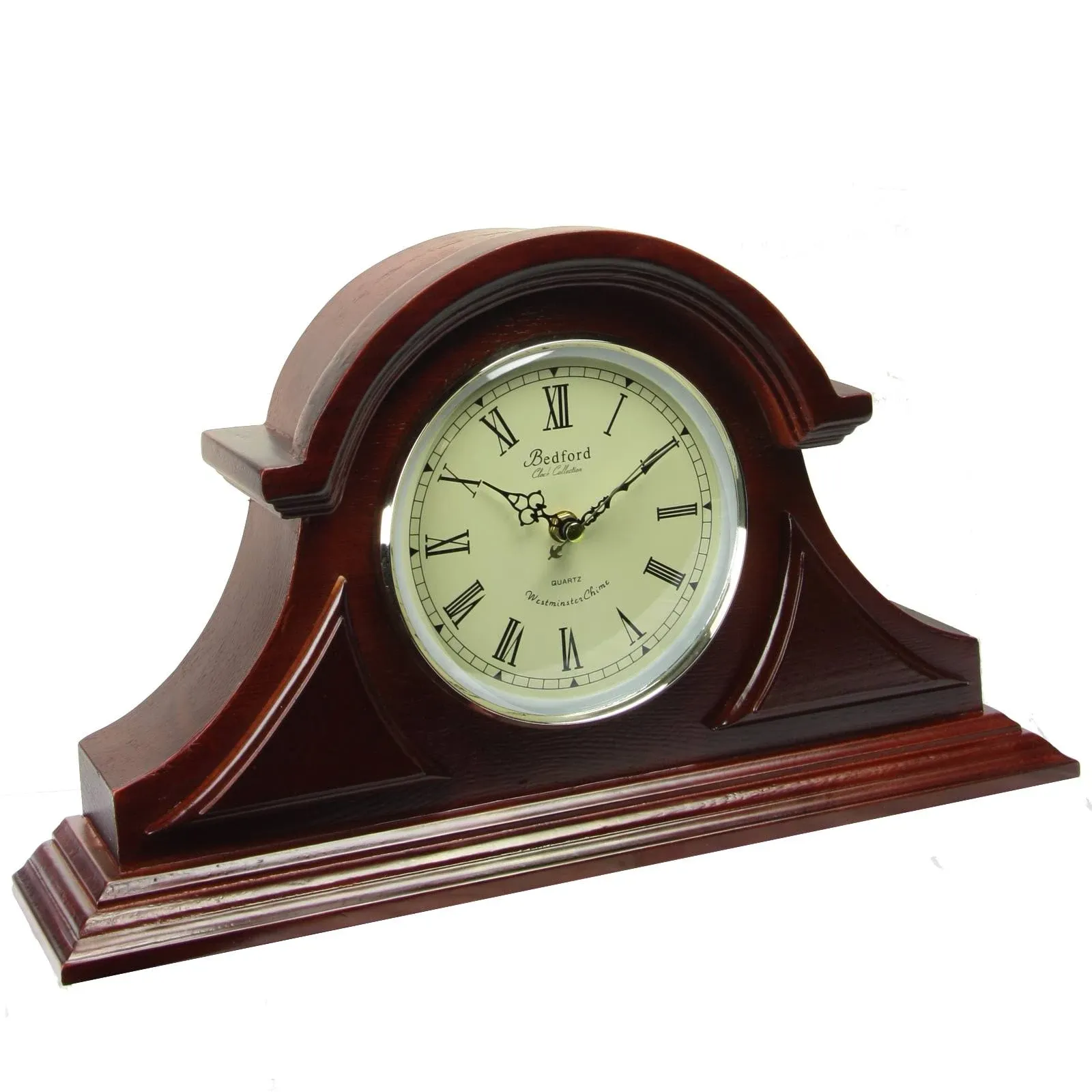 Bedford Clock Collection Redwood Tambour Mantel Clock with Chimes