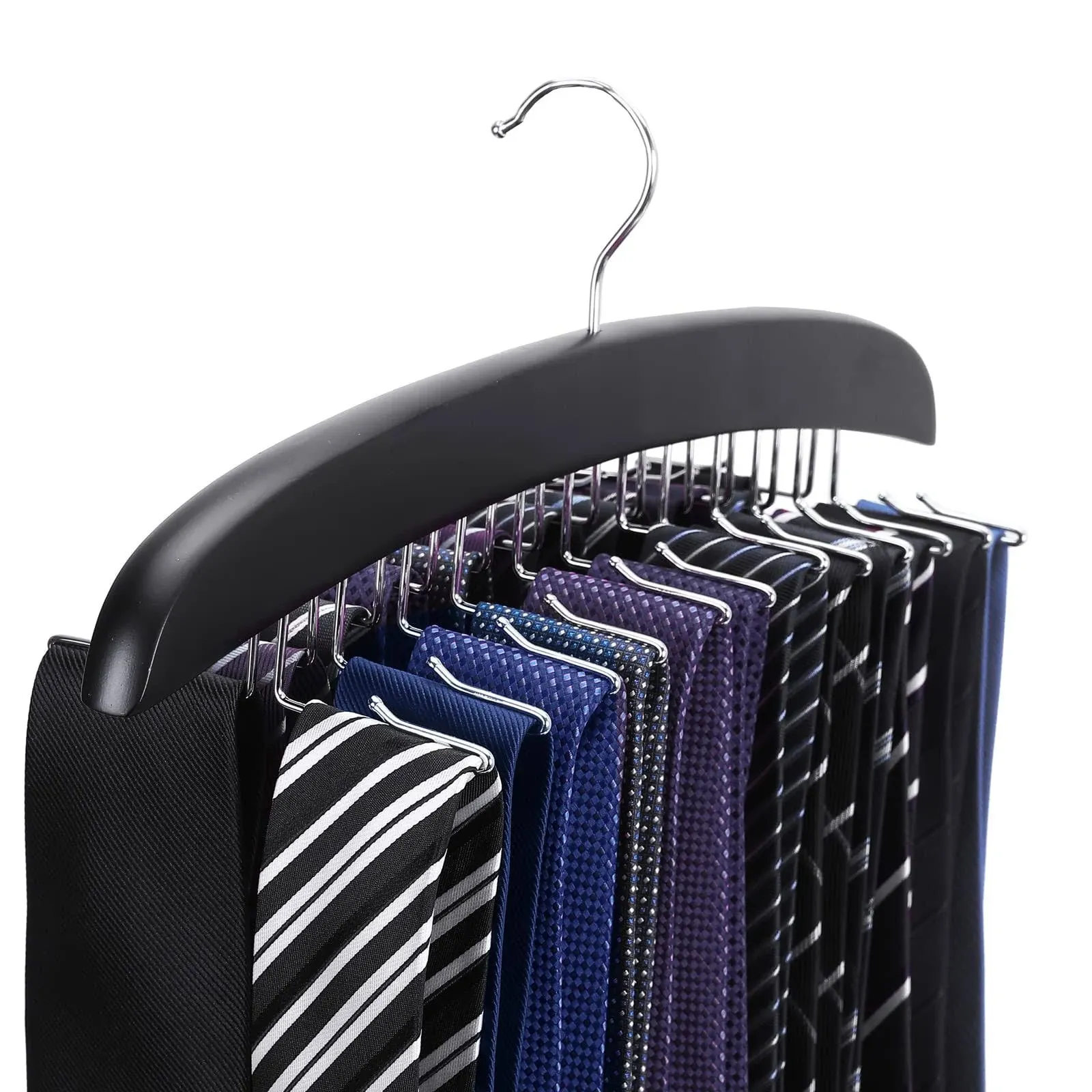 SUNTRADE Wooden Tie Hanger 24 Tie Organizer Rack Hanger Holder Hook (Black 24 Hooks)