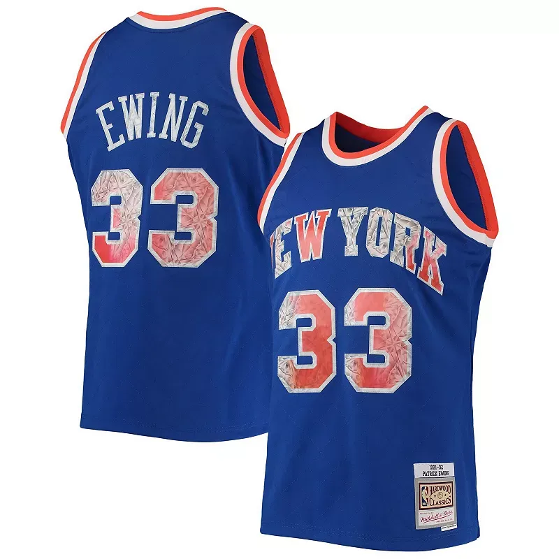 Men's Mitchell & Ness Patrick Ewing Blue New York Knicks 1996-97 Hardwood Classics NBA 75th Anniversary Diamond Swingman Jersey