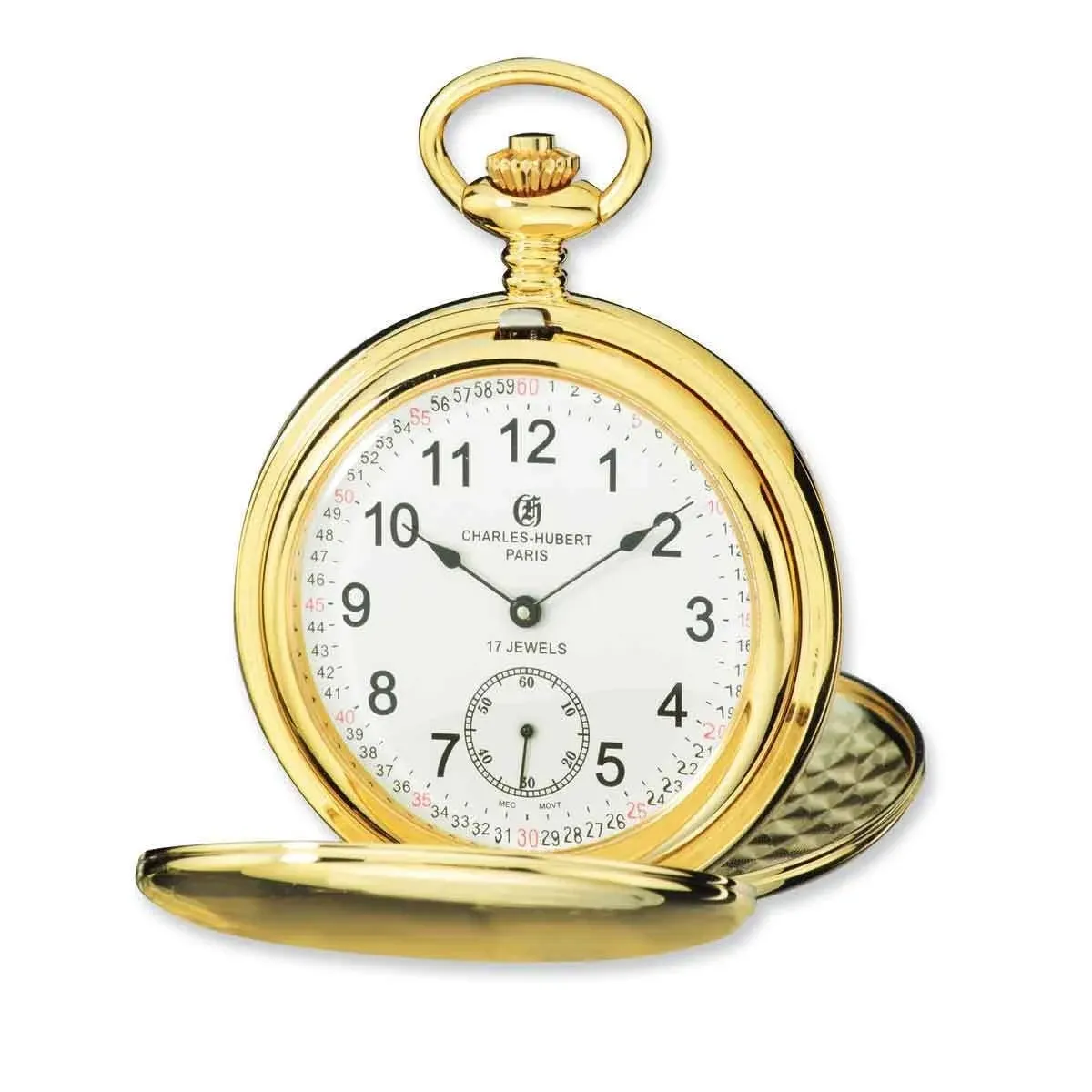 Charles Hubert Gold-Tone Stainless Steel White Dial 54mm Pocket Watch