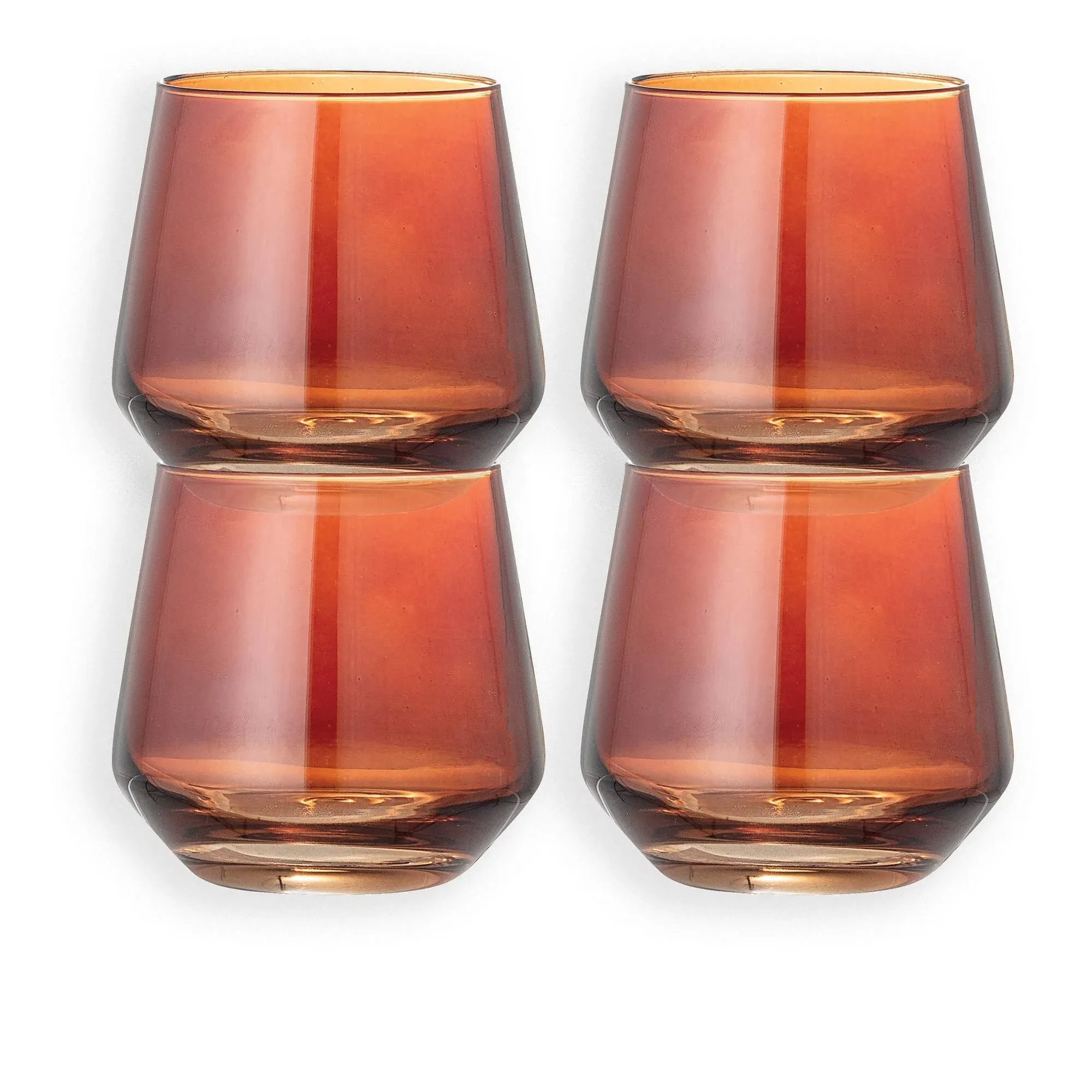 Round Drinking Glass, Set of 4 - Amber