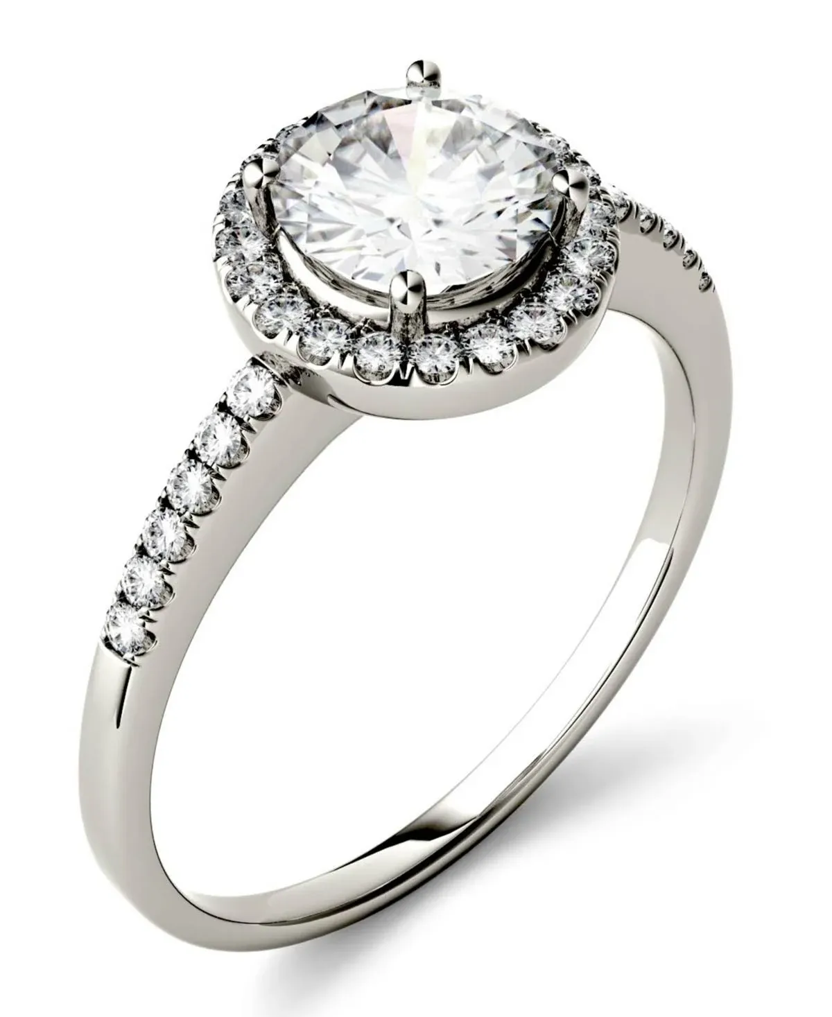 Charles & Colvard Moissanite Round Halo Ring in 14k Gold or White Gold or Rose