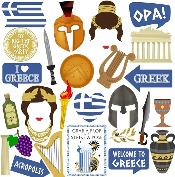 Greek Photo Booth Props, 29pcs Greek Party Decorations, Htabiol Greek Decorations for Greek Theme Party, Greece Photo Booth Props, Fit for Greek Decor, Toga Party Decor, Ancient Greece Party Decor