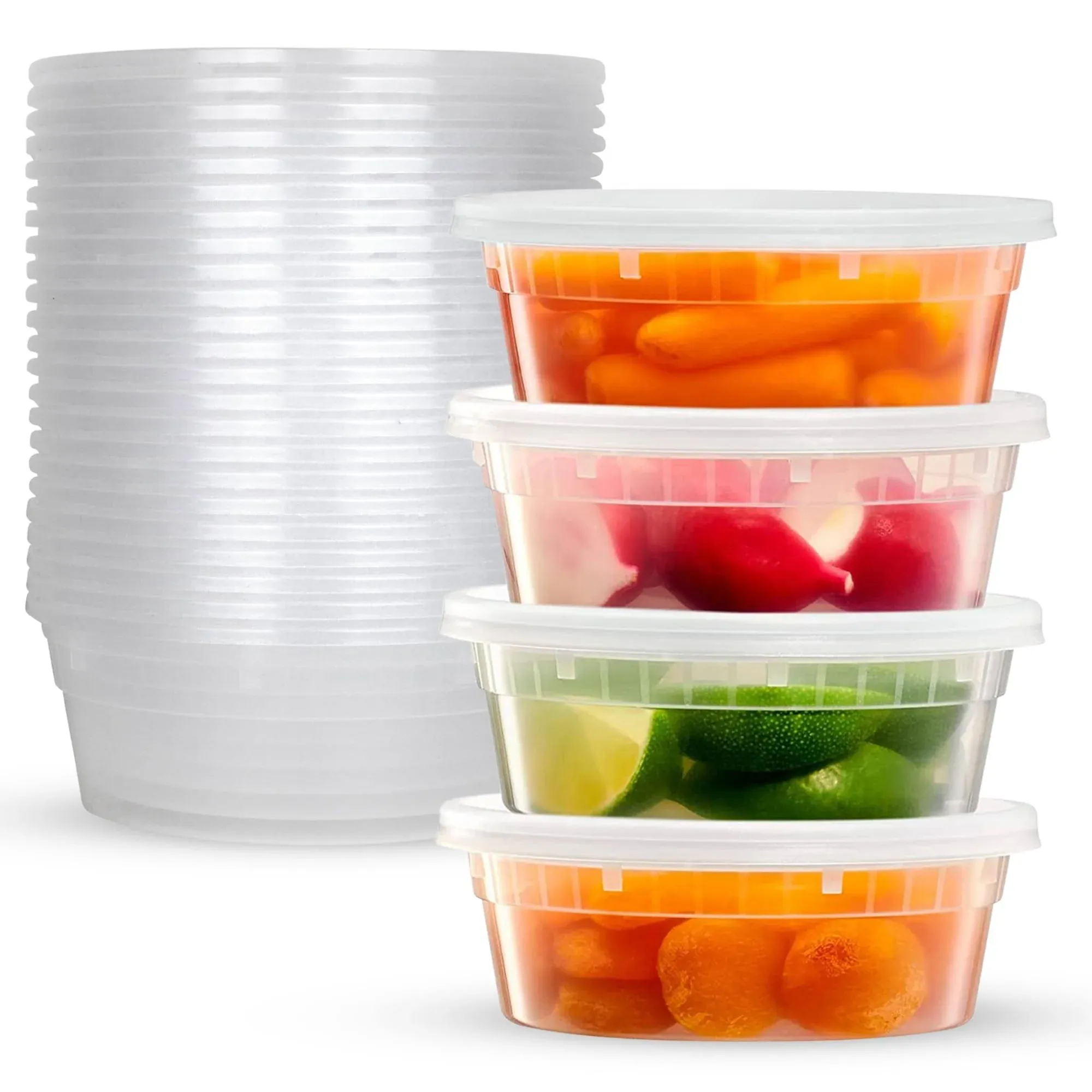 Supreme Select Deli Plastic Storage Containers with Lids - 24 Pack of 8 Oz Reusable Food Containers: Ideal for Home & Business Use, Microwavable, Freezer-Friendly, Dishwasher Safe, with Secure & Tight-Fitting Covers