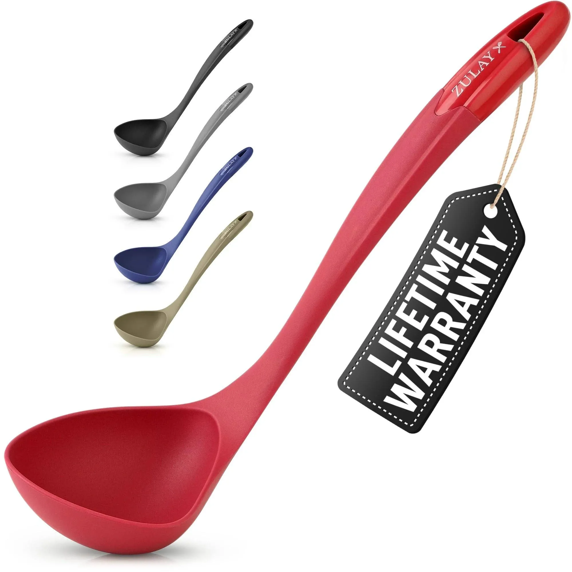 Zulay Kitchen Nylon Soup Ladle Scoop Spoon - Red