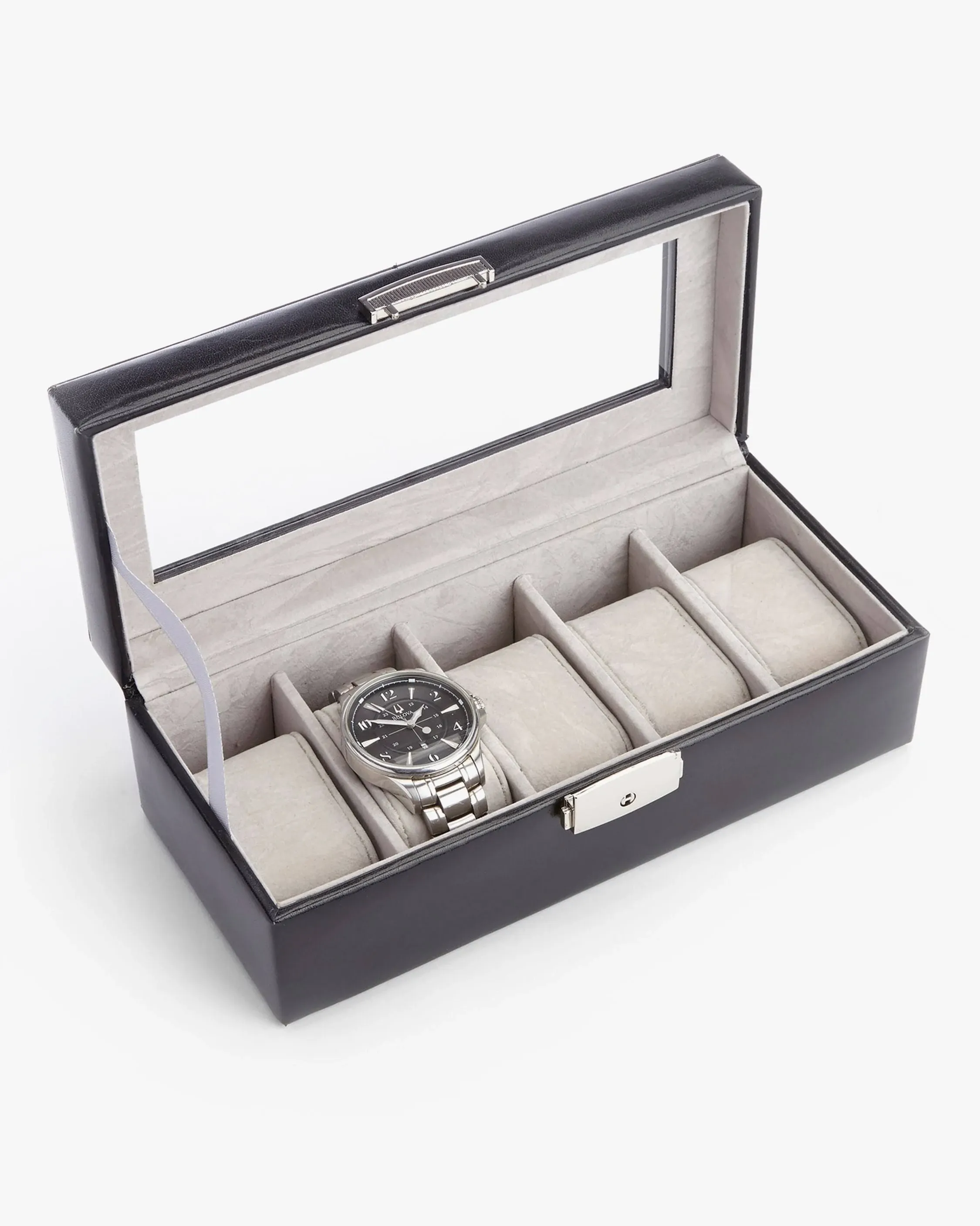 Royce New York Leather 5 Slot Display Watch Case Black