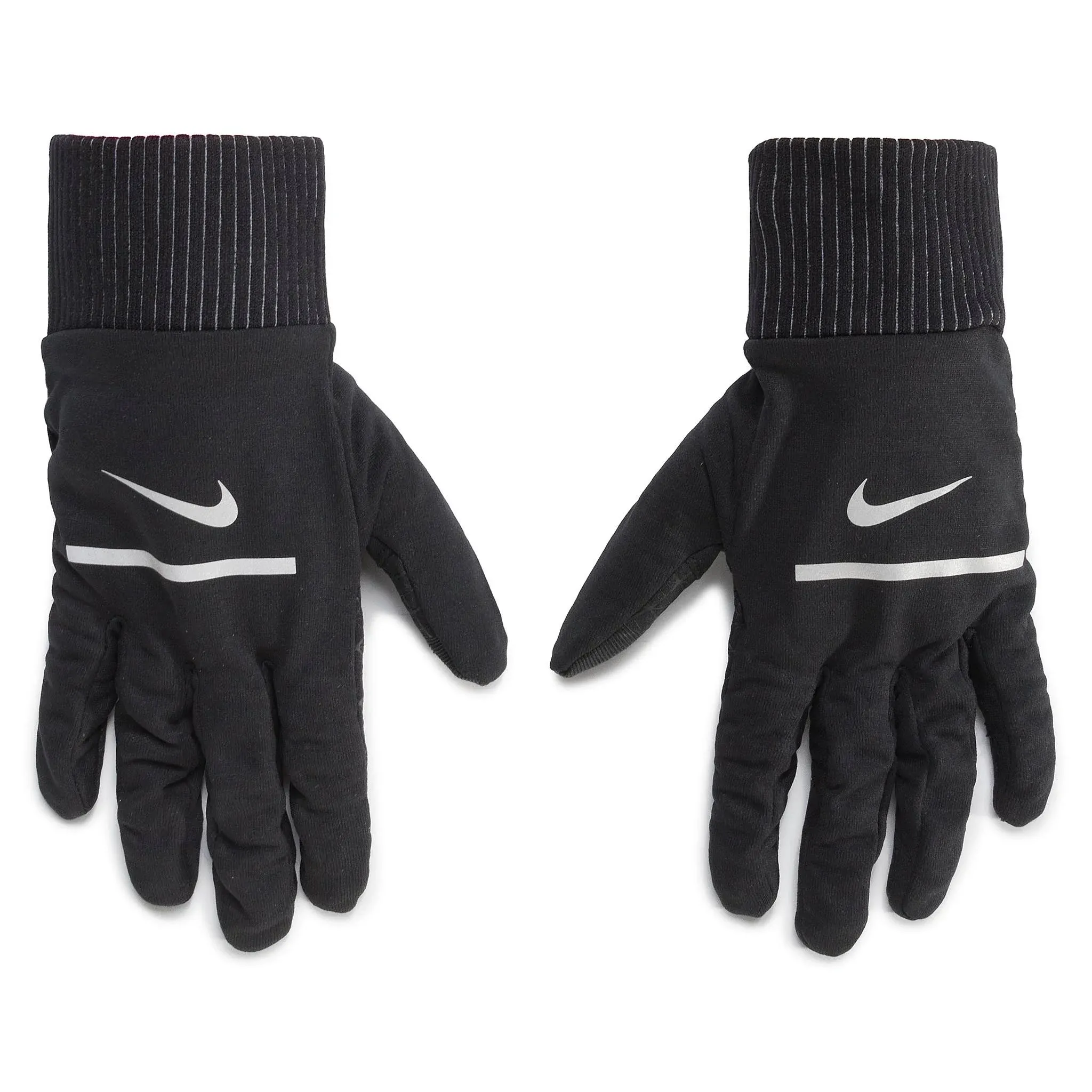 NEW MENS L LARGE NIKE SPHERE RUNNING GLOVES DRI FIT BLACK SILVER TOUCH SCREEN