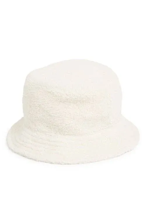 Checker Faux Shearling Bucket Hat