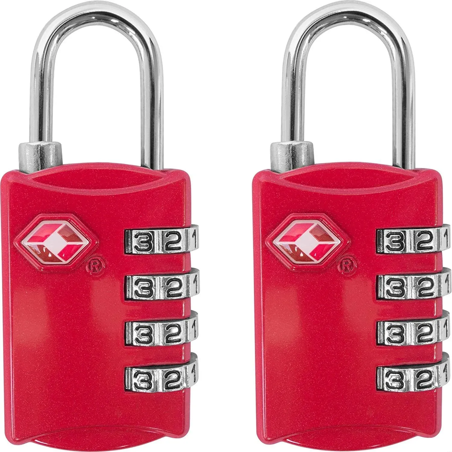 TSA Luggage Locks (2 Pack) - 4 Digit Combination Steel Padlocks - Red