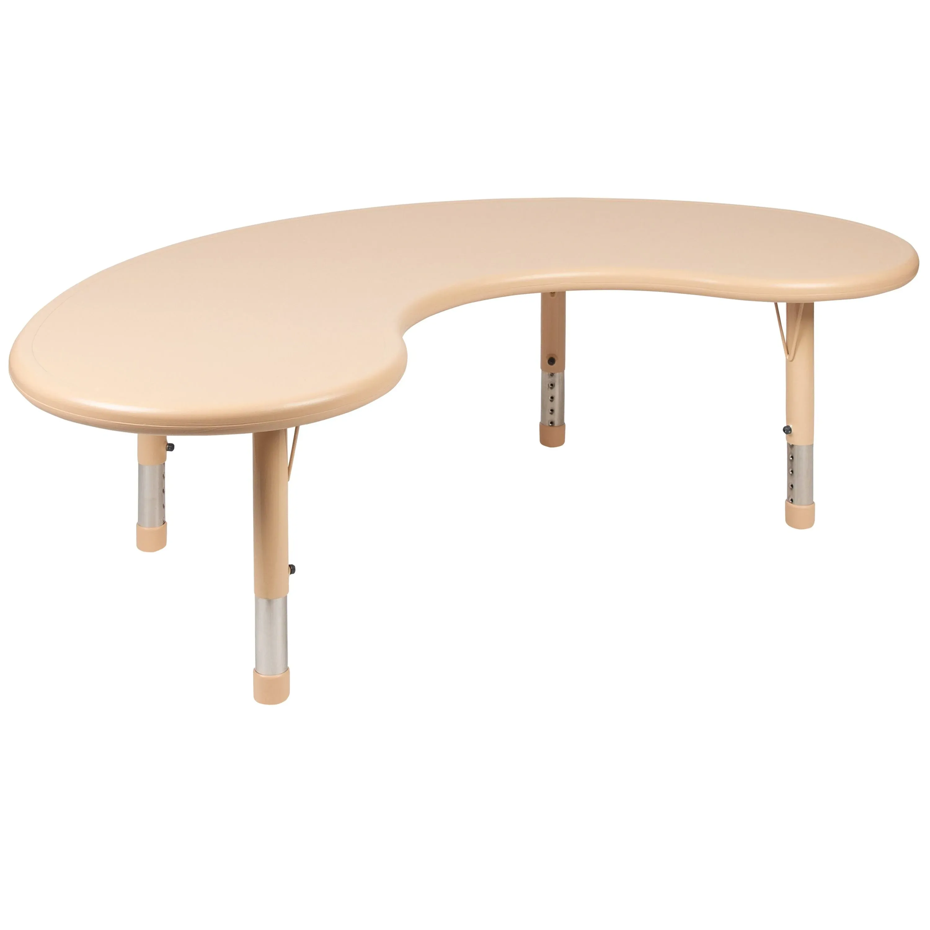 EMMA + OLIVER 35" Wx65 L Half-Moon Natural Plastic Adjustable Activity Table-School Table for 8