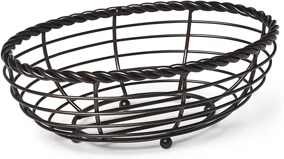 Gourmet Basics by Mikasa Rope Metal Oval Bread Basket, Black, 11-Inch -