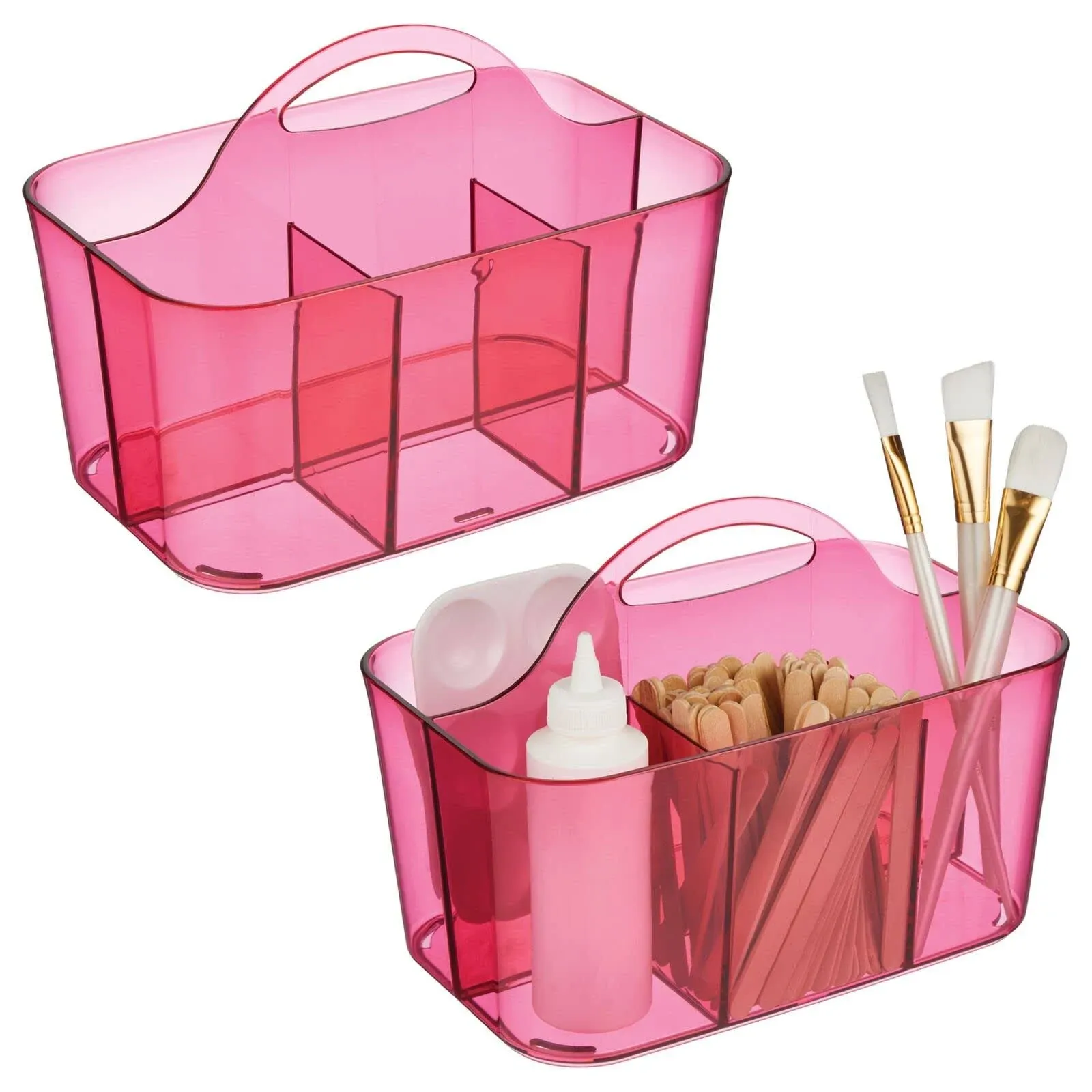 mDesign Plastic Sewing/Craft Storage Organizer Caddy Tote Bin, 2 Pack, Pink Tint