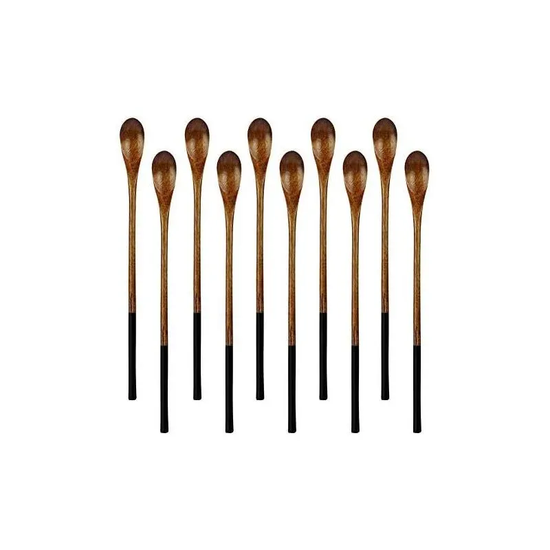 AOOSY Wooden Long Tea Spoons, 9.13 inches 10 Pieces 100% Natural Wood Long Handle Drink Spoons Cocktail Stirrer Swizzle Sticks