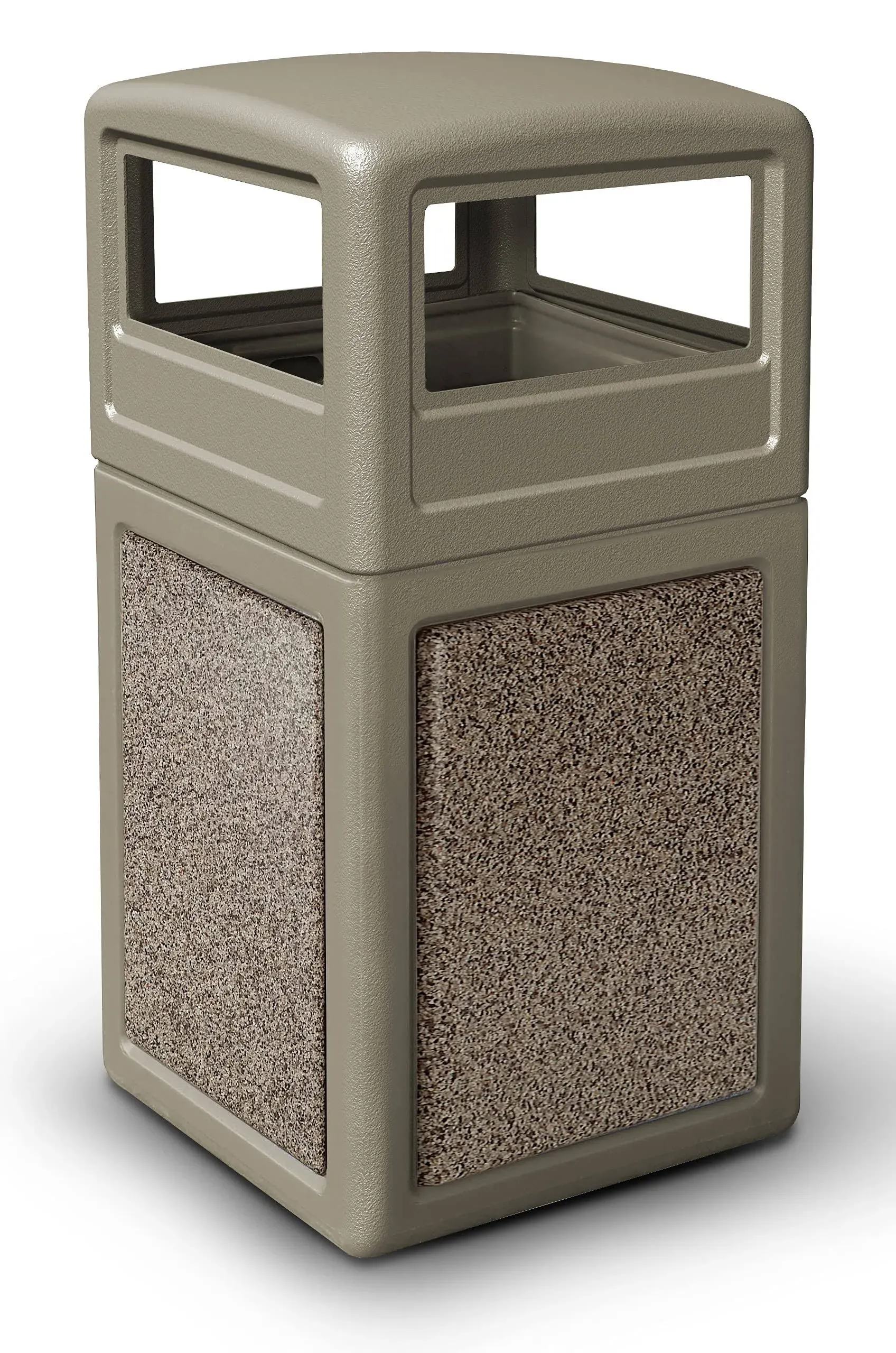 COMMERCIAL ZONE 72041599 StoneTec 42 Gal. Beige/Riverstone Square Trash Can with Ashtray Lid