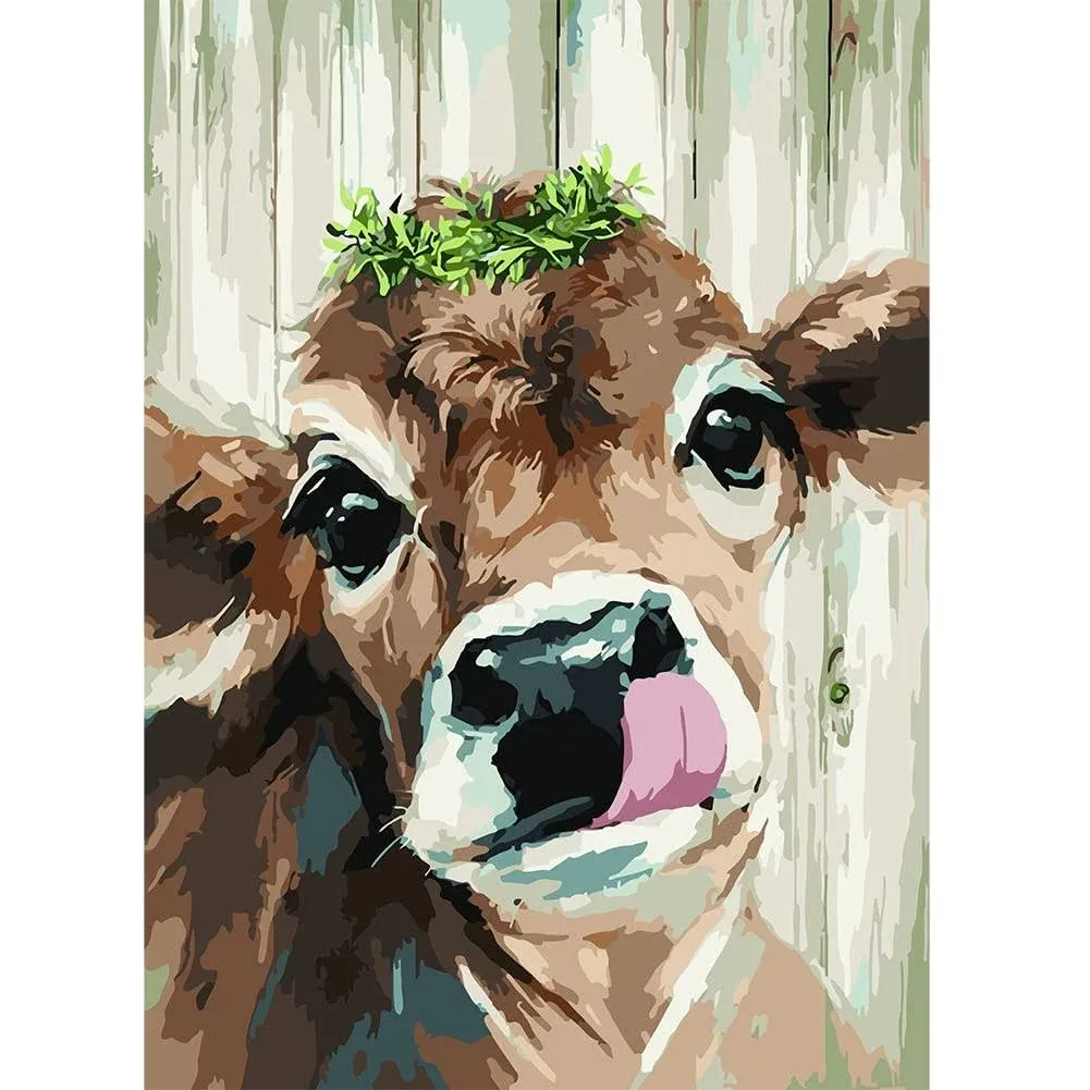 Paint by Numbers for Adults, Cow Paint by Numbers for Kids Beginner Drawing Paintwork with Paintbrushes Paint Canvas Oil Painting for Home Wall Decoration Gift 15.7x19.7inch