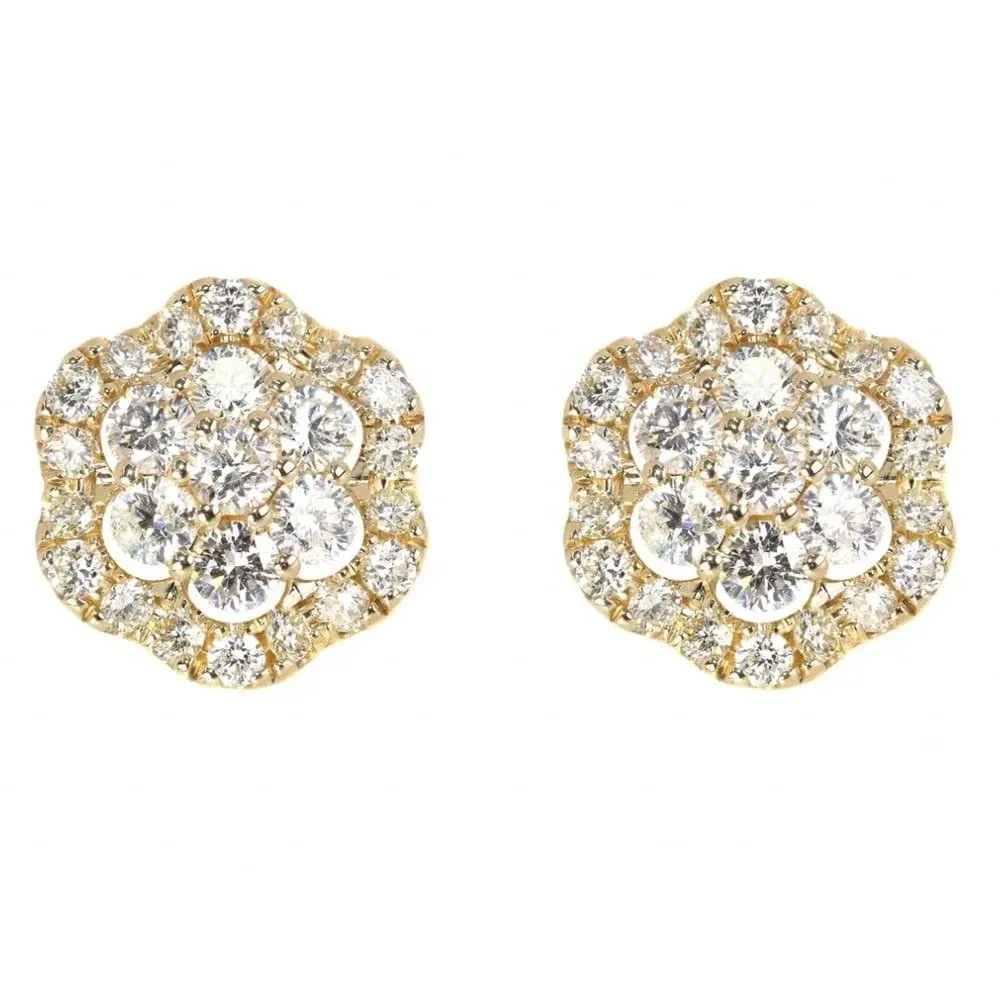 Yellow Gold 925 Sterling Silver Iced CZ Hip Hop Flower Cluster Stud Earrings ...