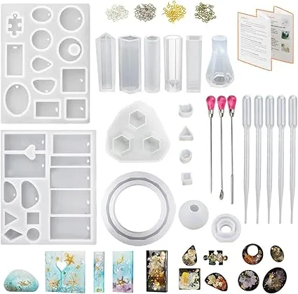 LET'S RESIN Jewelry Making Kit with 16 Silicone Molds, 100 Eye Pins, and Tools for Resin Crafts