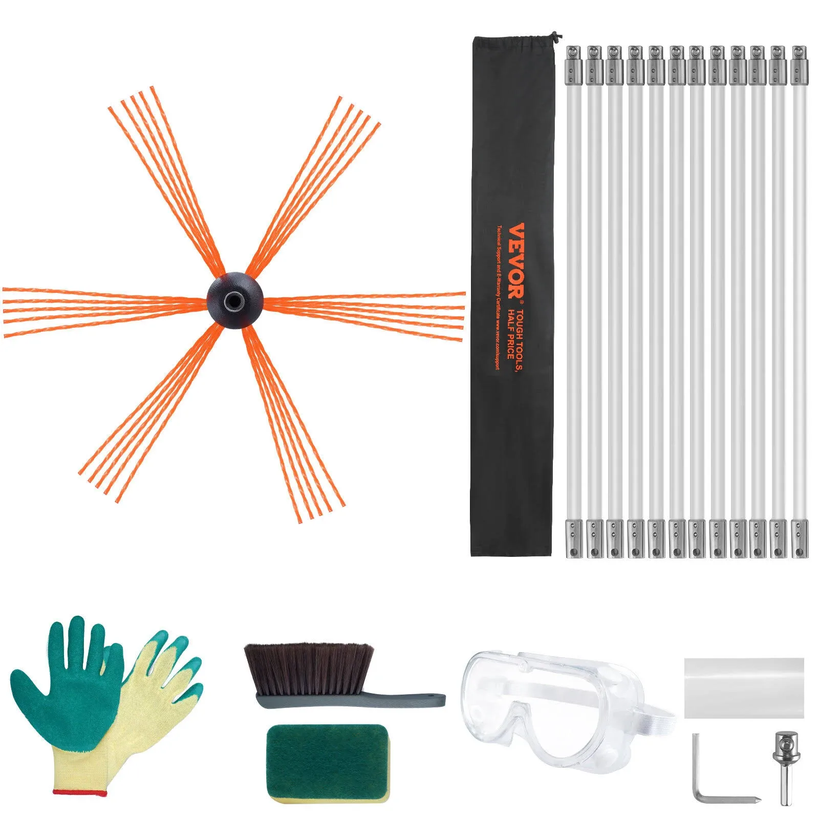 VEVOR 39 FT Chimney Sweep Kit Rotary Brush 12 Nylon Flexible Rods Fit most Pipes - Contemporary - Fireplace Tools - by VEVOR OFFICIAL STORE | Houzz