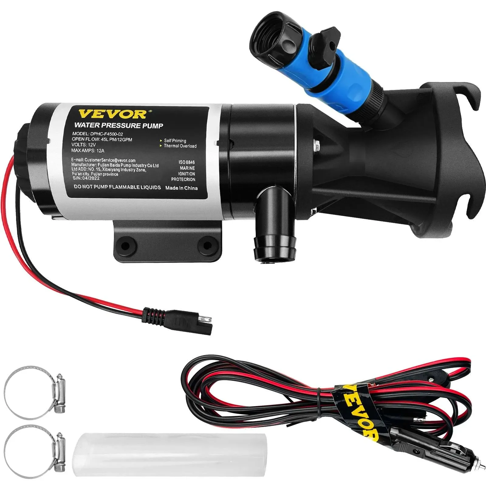 RV Macerator Pump, 12V/24V 12GPM Self-Priming Water Waste Pumps W/Rv Connector &amp;