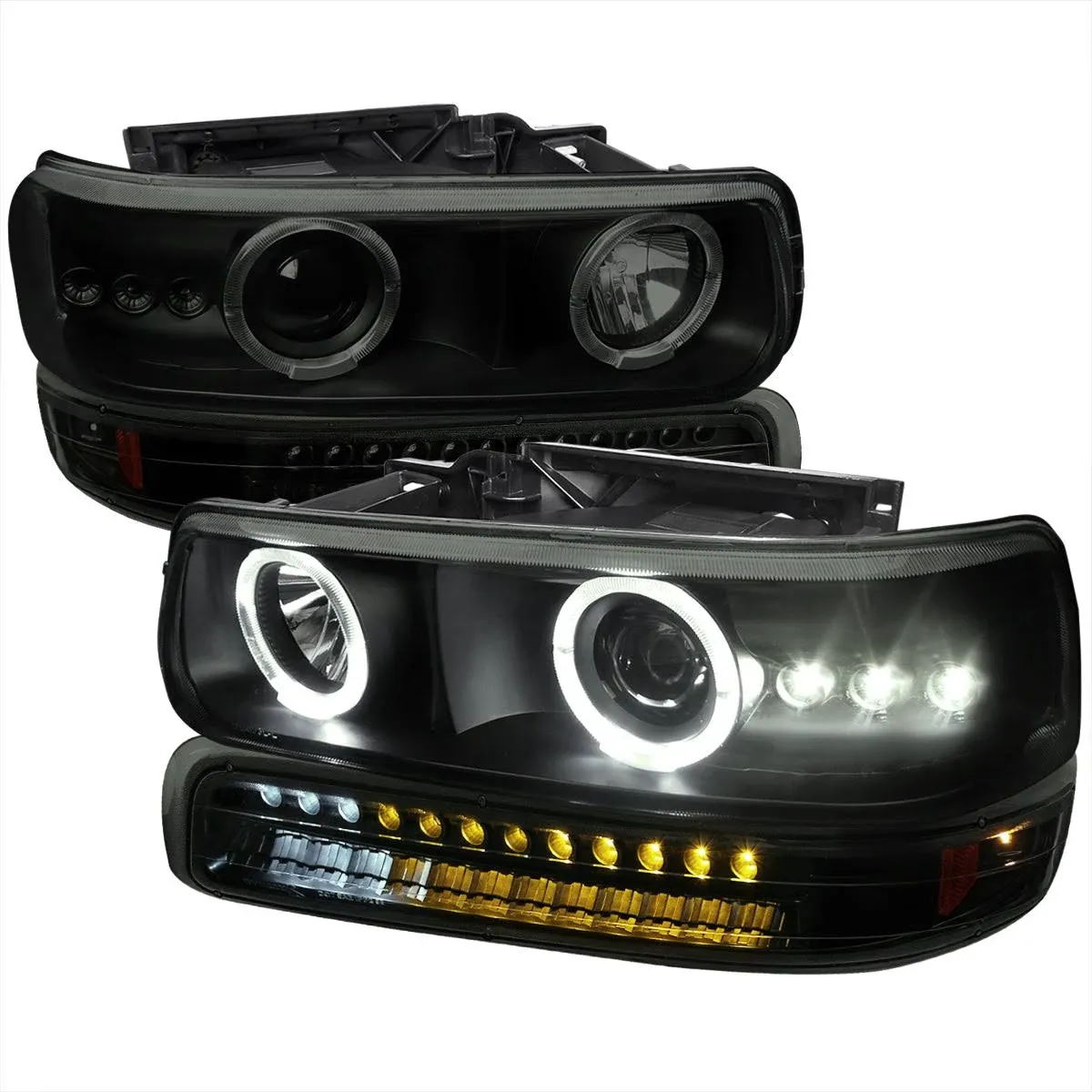 Chevy Silverado Spec-D Smoked Black DRL Projector Headlights