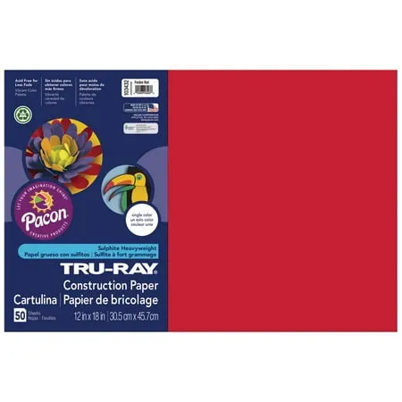 Tru-Ray Construction Paper, 76 lbs., 12 x 18, Festive Red, 50