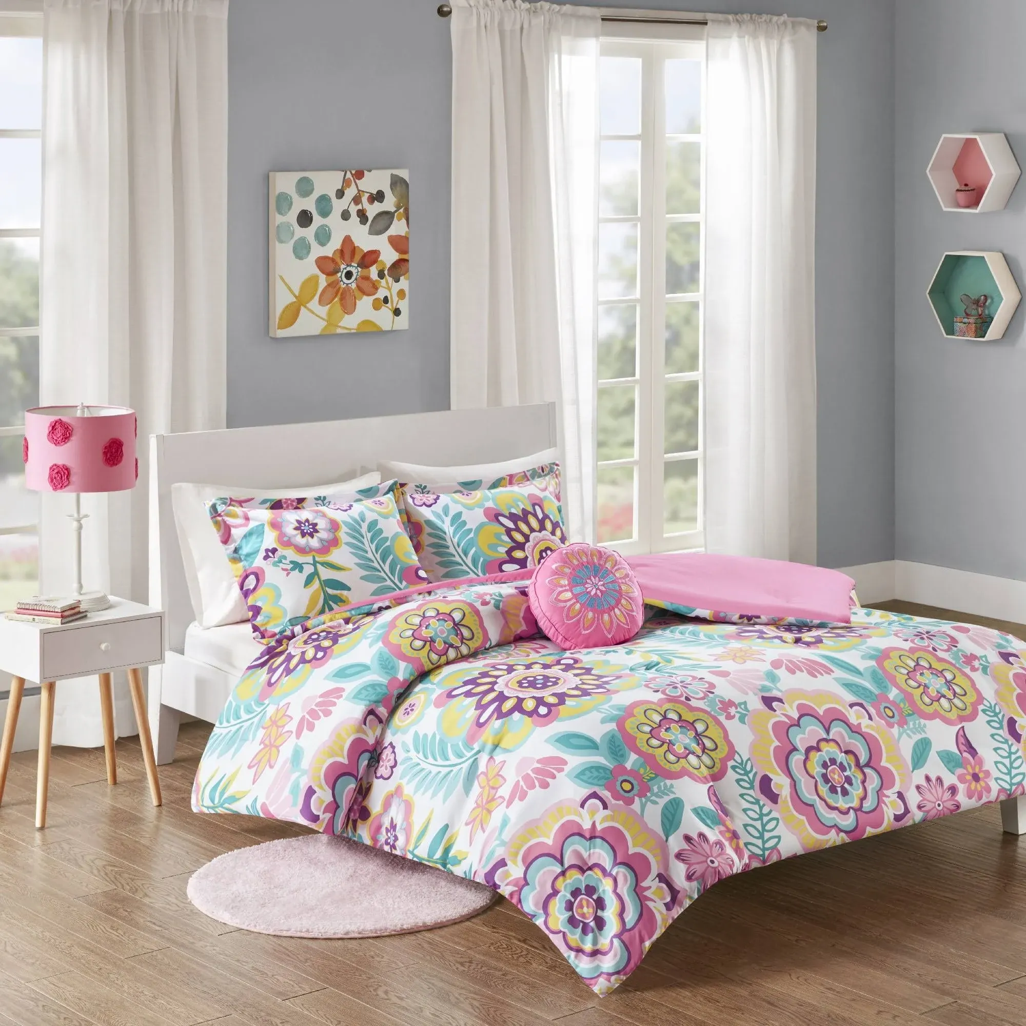 Mi Zone - Camille Floral Comforter Set - Full/Queen - Pink